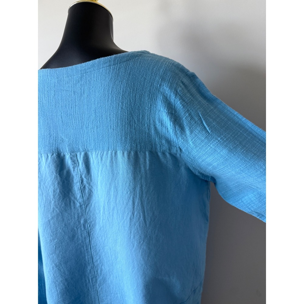 Soft Surroundings Blue Linen Blend Henley Tunic Top Asymmetrical Hem Women's 1X - Picture 10 of 13